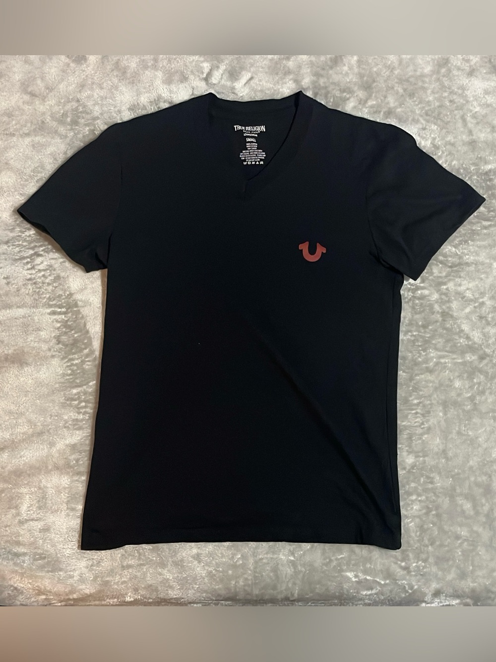 True Religion Men Black Loungewear V-Neck T-Shirt Small Horseshoe Logo Tee